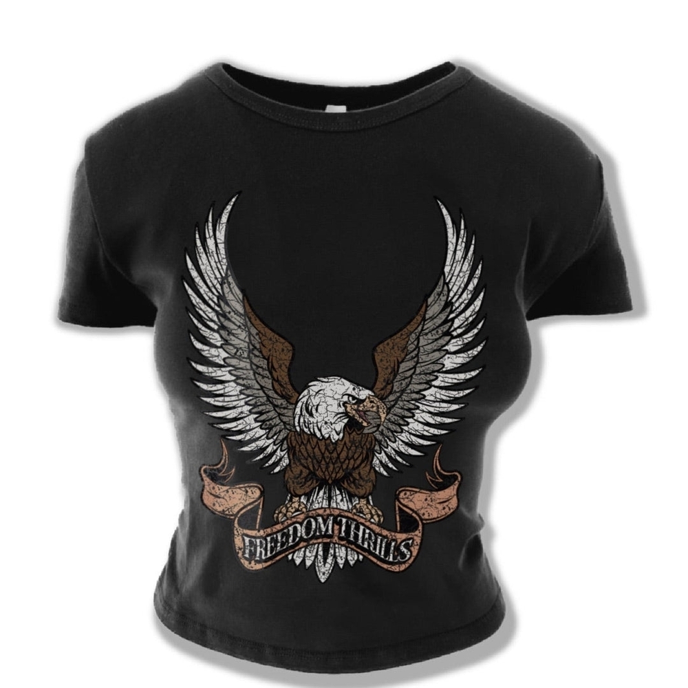 Pebee Forevee - FREEDOM THRILLS GRAPHIC BABY TEE - Size Small - Picture 2 of 6